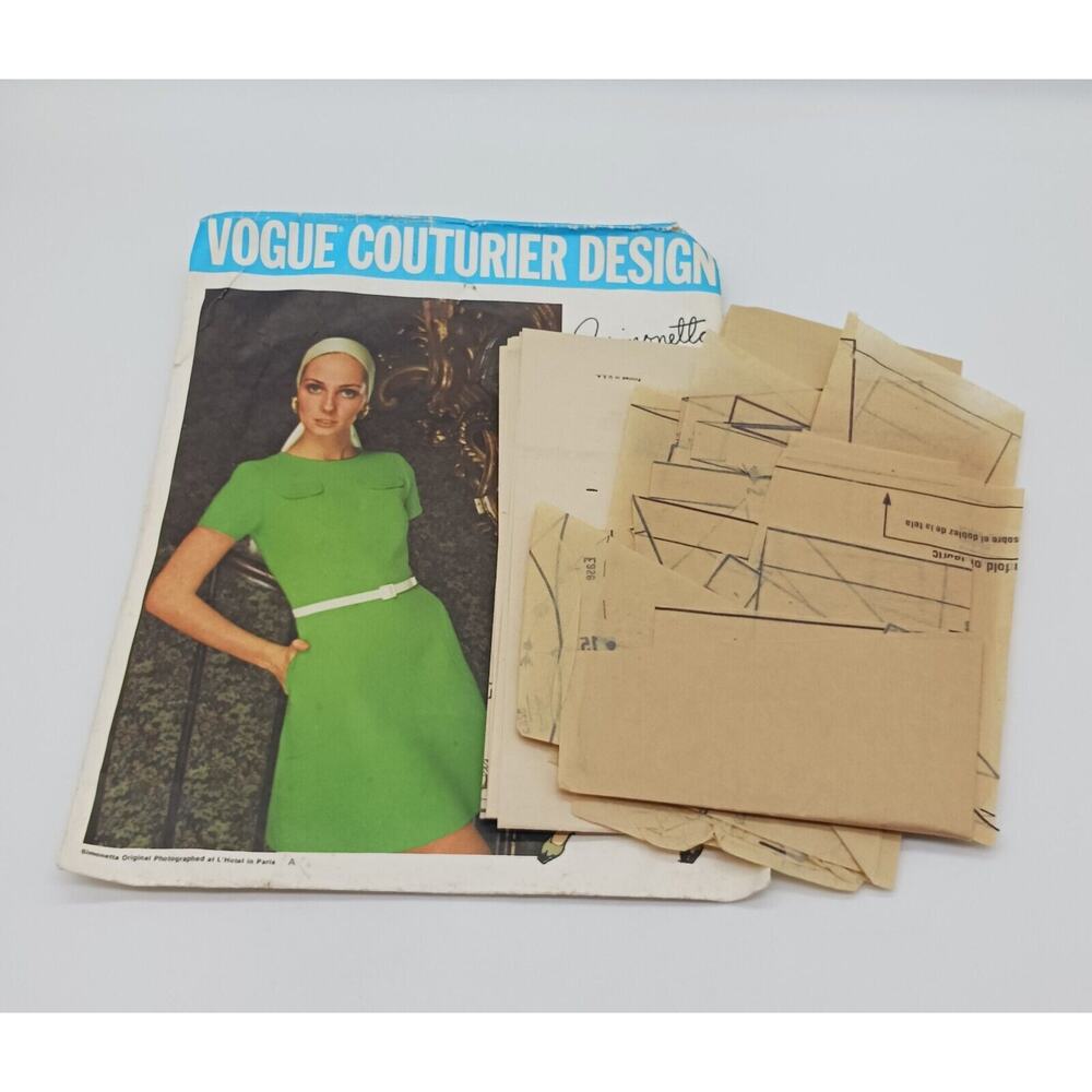 Vogue Couturier Design Simonetta Italy 2240 Size 10 Dress Pattern CUT 1960s 70s - Picture 2 of 4